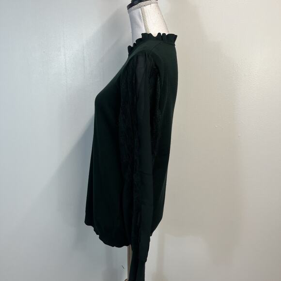 Adrianna Papell Pullover Sweater Top sz Medium Hunter Green Lace Dressy Stretch - Picture 5 of 7